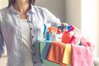 Woman cleaning her house