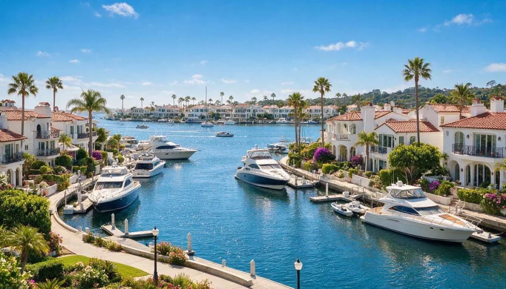 Luxury-waterfront-neighborhood-overlooking-Newport-Harbor